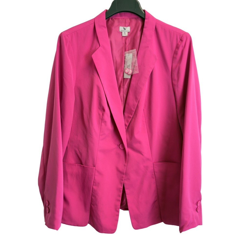 NEW Worthington Women's XL Festival Fuchsia Pink Single Button Blazer Jacket
